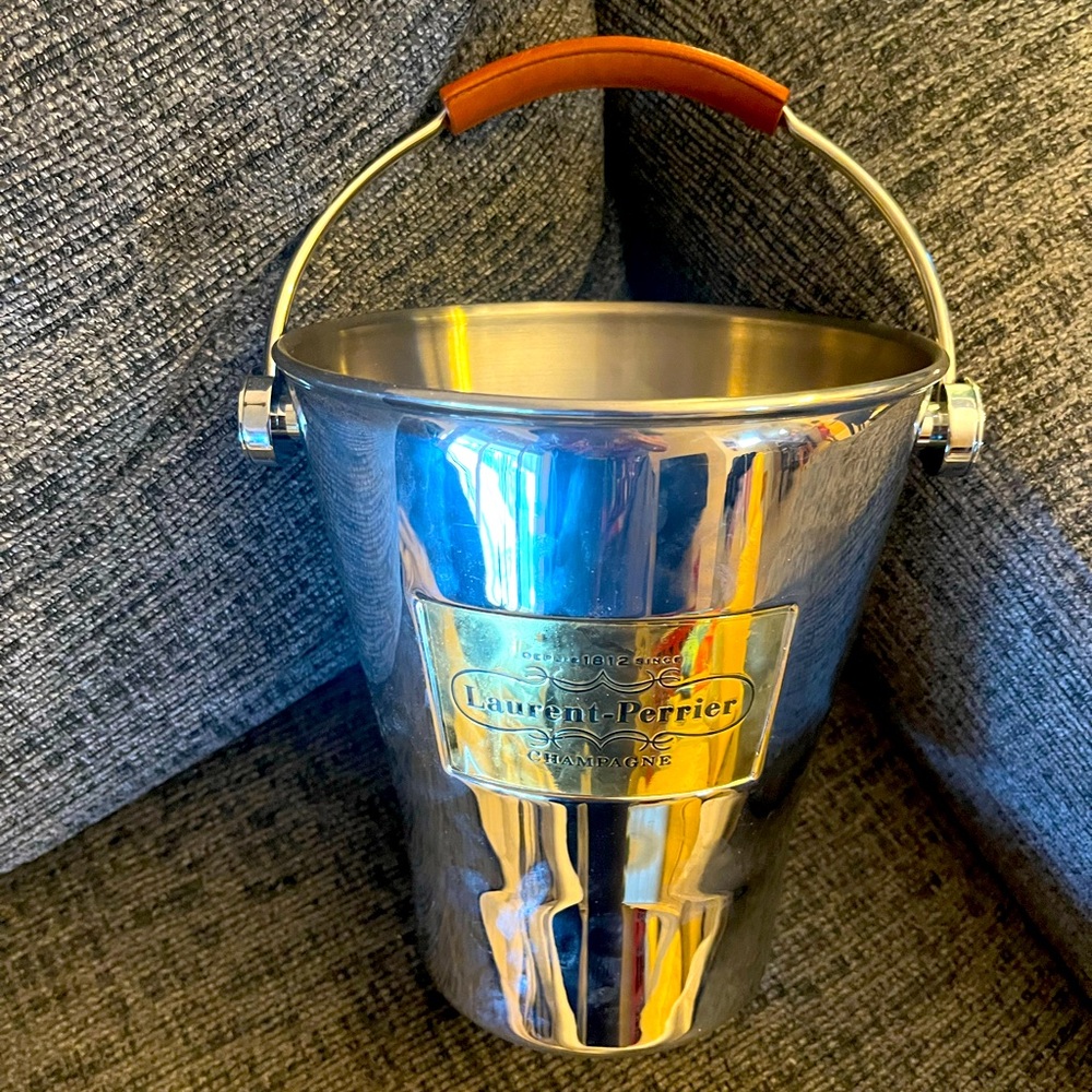 Silver Champagne Bucket with Brown Handle